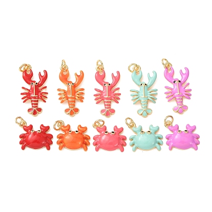 Brass with Enamel Pendants, Crab/Lobster Charms, Rack Plating, Long-Lasting Plated, Lead Free & Cadmium Free, Real 18K Gold Plated
