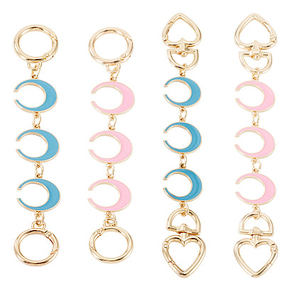 4шт. 4 стили: цепочка из сплава с эмалированным покрытием в форме полумесяца, удлинительные цепочки для сумок, с литыми пружинными кольцами, золотой свет