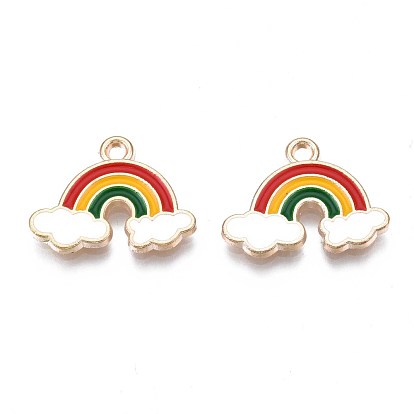 Alloy Enamel Pendants, Cadmium Free & Nickel Free & Lead Free, Light Gold, Rainbow & Cloud