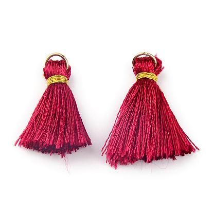 Nylon Thread Tassel Pendant Decorations, with Golden Iron Jump Rings, Random Color Binding Threads