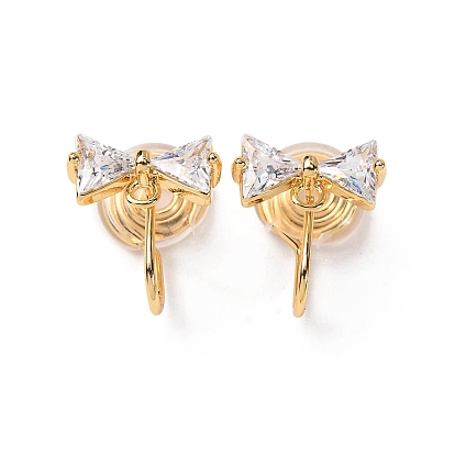 Фурнитура для ушей из латуни с микропаве из кубического циркония, с петлей, долговечный, без никеля , бантом