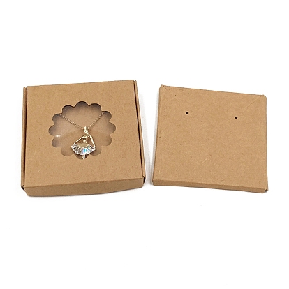 Квадратные коробки из крафт-бумаги для хранения ювелирных изделий, подарочная коробка с ожерельями и серьгами с окошками