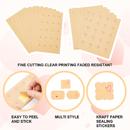 Olycraft 400Pcs 8 Style Kraft Paper Sealing Stickers, Label Paster Picture Stickers, for Gift Packaging