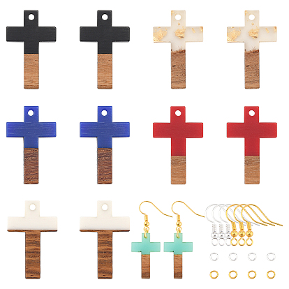 DIY Dangle Earring Making Kits, Including Resin & Wood Pendants, Brass Earring Hooks & Jump Rings, Cross