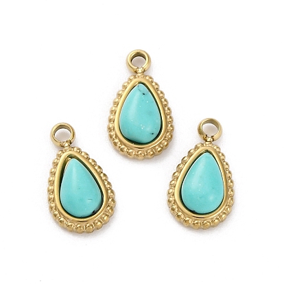 Подвески-капли из натурального 14k золота с покрытием из искусственной бирюзы, с 304 установками из нержавеющей стали