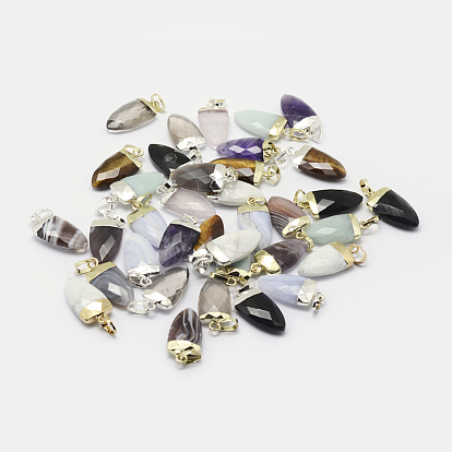 Natural Gemstone Pendants, with Brass Findings, Long-Lasting Plated, Faceted, Triangle