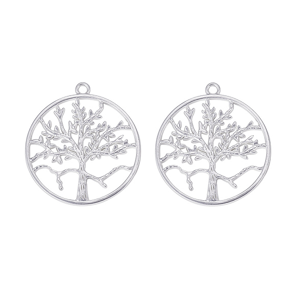 Legierung große Anhänger & Charms, matte Stil, flach rund mit Baum des Lebens, 925 Sterling versilbert