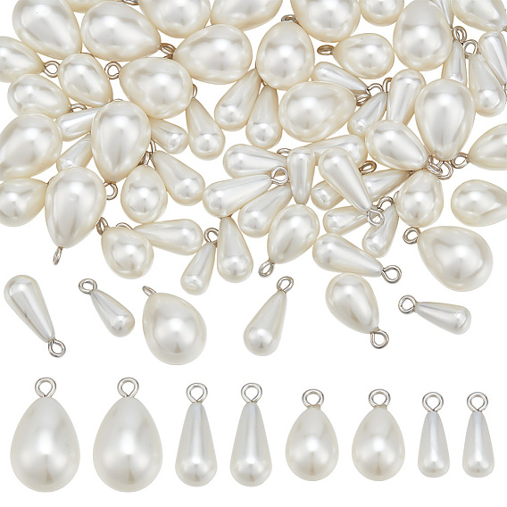 64шт 4 стили АБС-пластик подвески с имитацией жемчуга, с латунной найти, очарование слезы