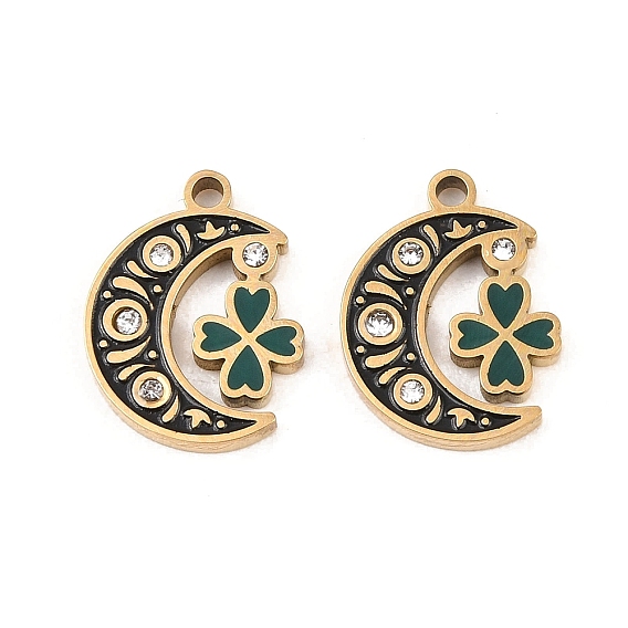 304 эмалированная нержавеющая сталь с подвесками из стразов, Подвески в виде луны и клевера, ионное покрытие (ip)