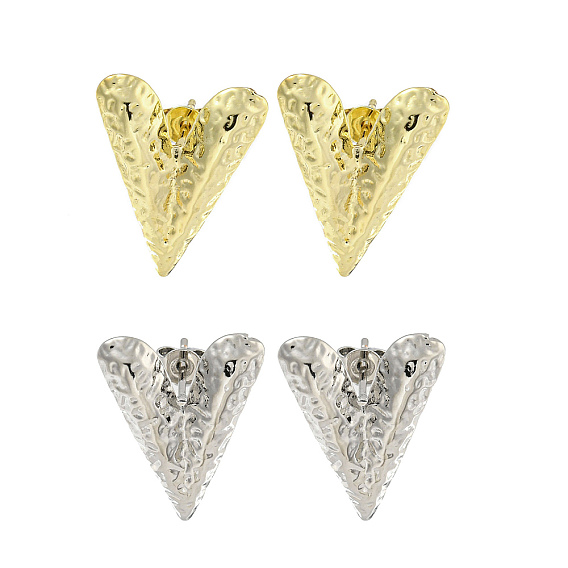 Aretes de latón con textura de corazón para mujer, sin plomo y cadmio, larga duración plateado