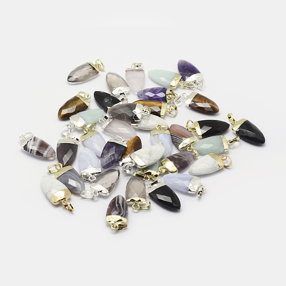 Natural Gemstone Pendants, with Brass Findings, Long-Lasting Plated, Faceted, Triangle