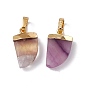 Natural Fluorite Pendants, Faceted Scabbard Charms, with Rack Plating Brass Findings