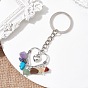 Alloy Heart Charm Keychains, with Natural & Synthetic Gemstone Chip