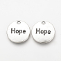 Сплавочные подвески тибетского стиля, кулоны с вдохновляющими сообщениями, плоские круглые со словом надежды, без кадмия и без свинца