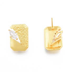 Rack Plating Brass Stud Earring Finding, with Glass and Vertical Loops, Nickel Free, Rectangle