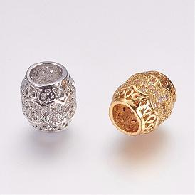 Латунные микро проложить кубического циркония бусы, баррель, бусины с большим отверстием, полый