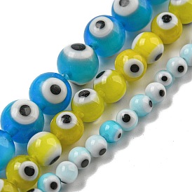 Handmade Lampwork Beads Strands, Round with Evil Eye