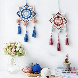 DIY Mandala Pattern Woven Net/Web with Tassel Cotton Wall Pendant Big Decorations Kit, for Bedroom Home Living Room Ornament