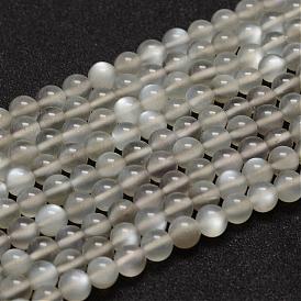 Brins de perles de pierre de lune grise naturelle, AA grade, ronde