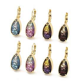 Glass Leverback Earrings, with Brass Findings, Teardrop