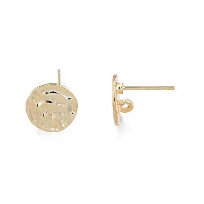 Brass Stud Earrings Findings, with Vertical Loops, Flat Round
