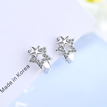 Simple and Unique Copper Star Earrings with Diamond - Minimalist, Cold Wind, Fashion Accessories.