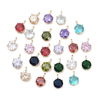 Brass Micro Pave Mixed Color Cubic Zirconia Charms, Round Charms