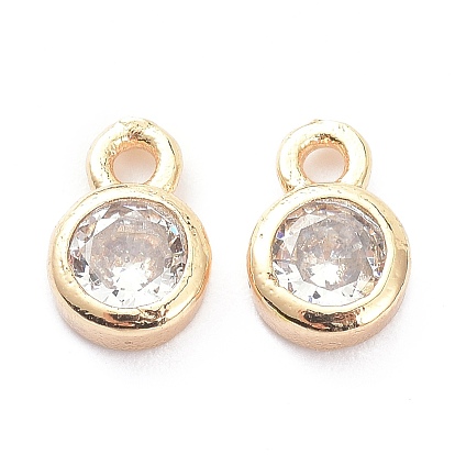 Pendentifs à breloques en laiton micro pavé clair zircone cubique, plaqué longue durée, plat rond