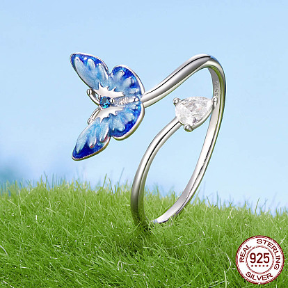 Регулируемые 925 кольца-манжеты из стерлингового серебра с кубическим цирконием и эмалью, бабочка