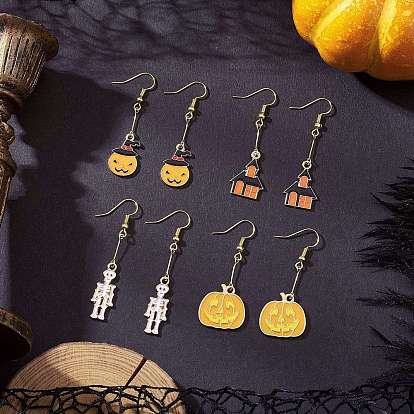 Серьги-подвески из сплава и эмали серии «Хэллоуин», с  латунными крючками для серег, разнообразные, золотые