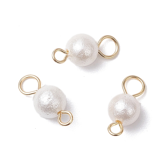Круглые подвески-соединители с текстурированной раковиной и жемчугом, с медными петлями, белые