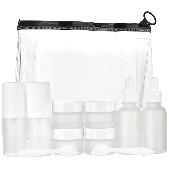 Стеклянные флаконы и баночки для косметического крема, с пластиковыми распылителями из полипропилена, пластиковая палочка, ПВХ косметические сумки с застежкой-молнией