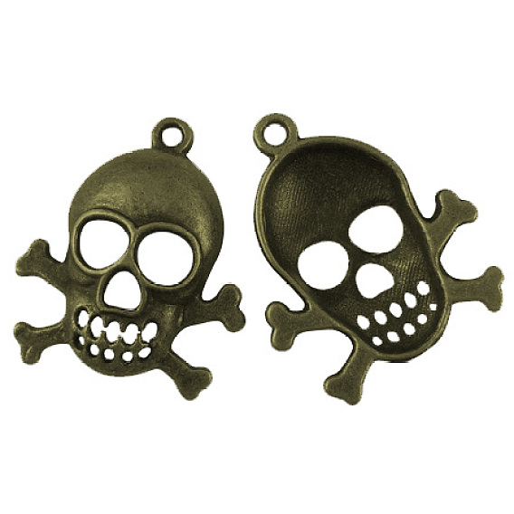 Подвески в тибетском стиле , череп, за день Хэллоуин, без свинца, 26x22x4.5 мм, отверстие : 1.5 мм