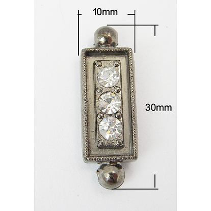 Alloy Rhinestone Bar Spacers, with Rhinestones, Rectangle, 30x10x5mm, Hole: 1.5mm