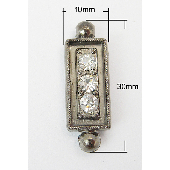 Alloy Rhinestone Bar Spacers, with Rhinestones, Rectangle, 30x10x5mm, Hole: 1.5mm