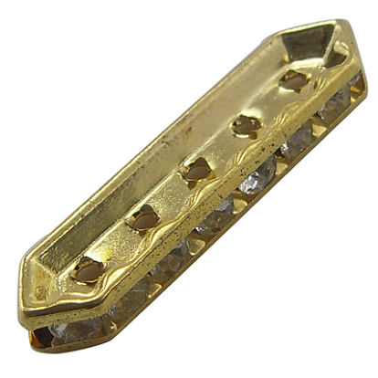 Brass Rhinestone Bridge Spacers, Grade A, Hexagon, 9x35x4.5mm