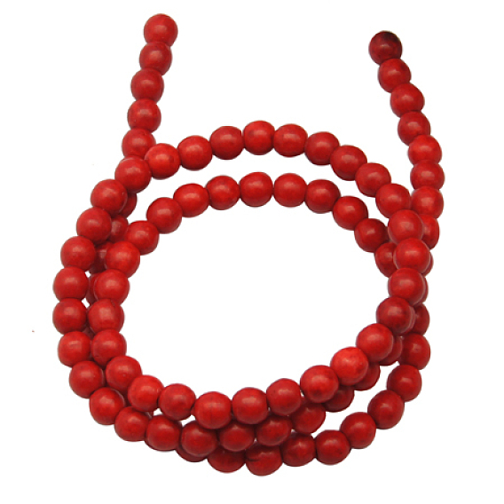 Synthetic Howlite Bead, Dyed Red, Round, 4.5mm, Hole: 1mm, about 91pcs/strand, 16 inch