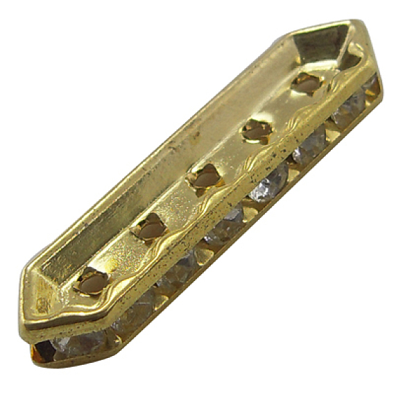 Brass Rhinestone Bridge Spacers, Cadmium Free & Lead Free, Grade A, Hexagon, 9x35x4.5mm