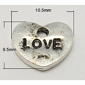 Metal Alloy Pendants, Cadmium Free & Lead Free, Heart, 10.5x9.5x1.5mm, Hole: 2mm