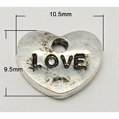Metal Alloy Pendants, Cadmium Free & Lead Free, Heart, 10.5x9.5x1.5mm, Hole: 2mm
