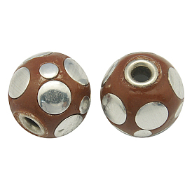 Perles Indonésiennes manuelles, avec ame en laiton, ronde, 16mm, Trou: 3.8mm