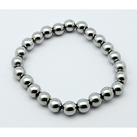 Round Synthetic Magnetic Hematite Stretch Beaded Bracelets