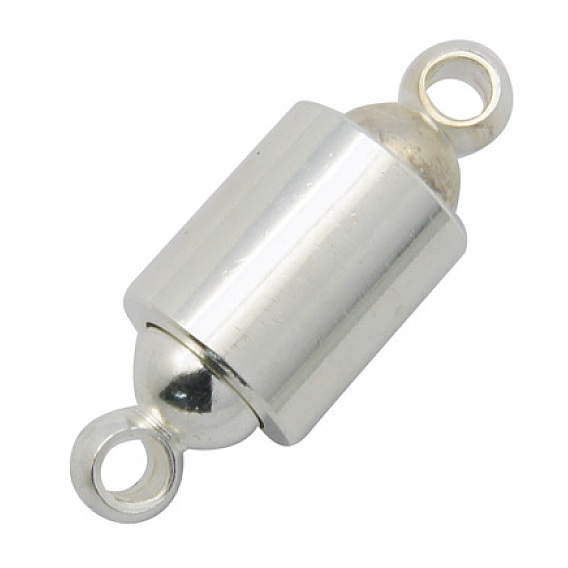 Brass Magnetic Clasps with Loops, Column, 8x21mm, Hole: 2mm