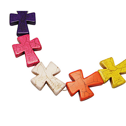 Synthetic Turquoise Beads, Dyed, Cross, 30x36x7.3mm, Hole: 1.7mm