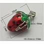 Laiton boîte prière pendentifs, émail, fraise, firebrick, 20x13x15mm, Trou: 4x6mm