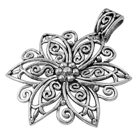 Tibetan Style Alloy Flower Big Pendants, Lead Free and Cadmium Free, 55x3mm, Hole: 11x8mm, about 95pcs/1000g
