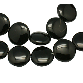 Natural Black Onyx Beads Strands, Grade A, Dyed, Flat Round