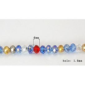 Perlas de vidrio electroplate hebra, color de ab chapado, facetados, Rondana plana, 8x6 mm, agujero: 1.6 mm