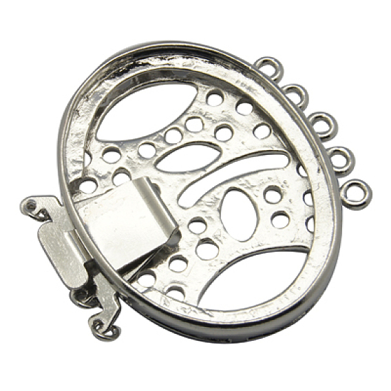 Brass Multi-strand Box Clasp Cabochon Settings, Oval, 43x43x6mm, Hole: 2mm, Tray: 30x40mm