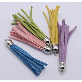 Borlas del ante, con fornituras de latón de color platino, agradable para aretes o teléfono celular correas de DIY que hace, 10x66 mm, agujero: 1 mm